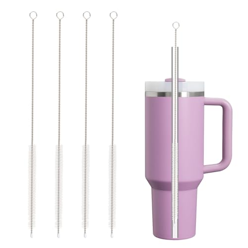 Straw Cleaner Brush for Stanley, 4Pcs Reusable Extra Long Straw Cleaning Brush for 14oz 20oz 30oz 40oz Stanley Mug, Cleaning Brush for All Plastic, Glass, Stainless and Silicone Straws