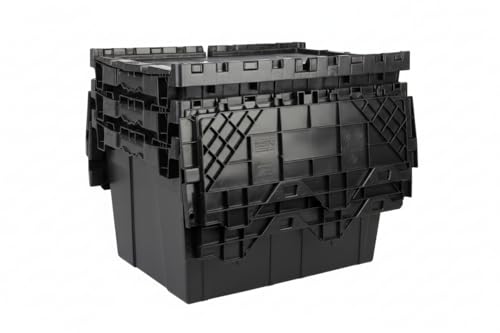 Hudson Exchange 21.9 x 15.2 x 12.8” (3 Pack) Storage Tote Distribution Container with Hinged Attached Lid, Black