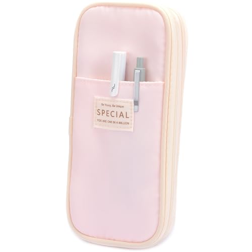 Large Capacity Canvas Pencil Case Organizer Holder Pouch Bag with Zipper Compartments, Pen Cases for Women Girls School Adults (Pink)