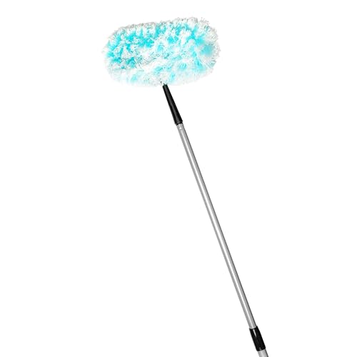 Fuzzy Fan Duster – Dust & Clean Ceiling Fans, Walls, Woodwork – Polystatic & Microfiber Grabs & Holds Dust, Lint, Cobwebs & Dirt - Fan Duster with Handle (Teal)