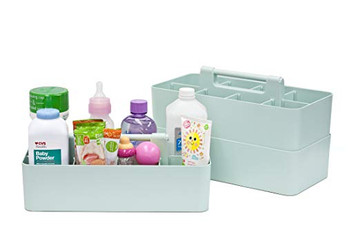 2 PACK - Portable DIY 8 Dividers Durable Plastic Tote Basket Bin Tool & Supply Cleaning Caddy with Handle Made In USA (Mint) - view 2