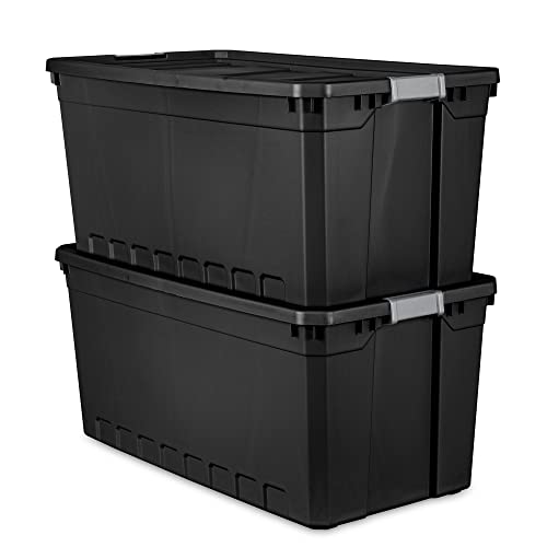 50-Gallon Large Stackable Rugged Industrial Storage Tote Container with Gray Latching Clip Lid for Garage, Attic, Worksite, or Camping - view 3