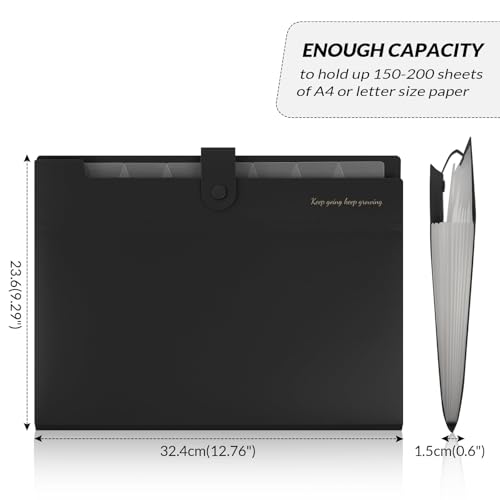 Accordion File Organizer, Expanding File Folder with 8 Pockets, Portable Document Paper Organizer, Letter/A4 Size Filing Folder，School Office Supplies Hospital Bag Essentials Black - view 2