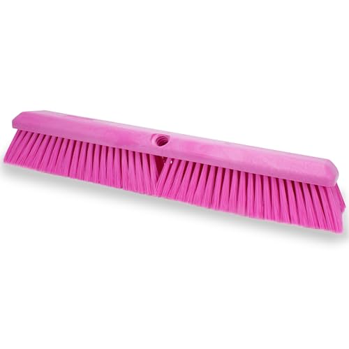 Omni Sweep – 18" Heavy Duty Broom Head for Outdoor and Indoor Use, Nonabsorbent Block, Multi-Surface Deck Brush for Garage, Patio, Kitchen, and Concrete, Pink, Pack of 12