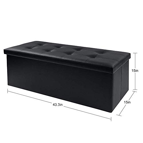 43 Inch Folding Storage Ottoman Bench Hold up 700lbs Ottoman with Storage Chest Foam Seat Padded Foot Rest Stool Faux Leather Bedroom Bench with Storage Coffee Table Black - view 3