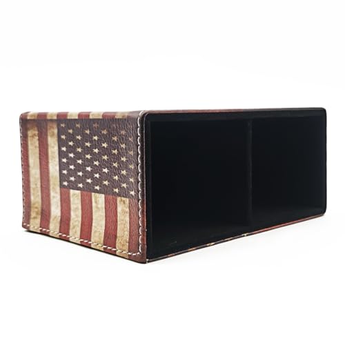 Pen Holder, Rectangle Vintage Pencil Holder with 2 Compartments, PU Leather Art Remote Control Holder Organizer Storage for Desk Accessory (American Flag) - view 4
