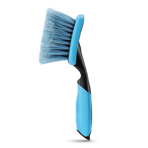 Wheel Cleaning Brush for Car Detailing, Scratch-Free Tire Brush with Ergonomic Non-Slip Handle, 9.84 Inch, Blue