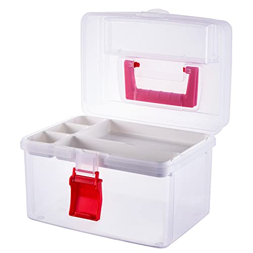 10 Inch Clear First Aid Bin with Tray & Quick Access Lid, Red - view 6