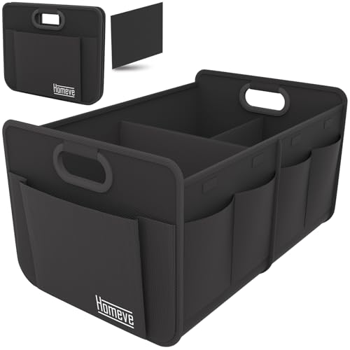 Car Trunk Organizer for SUV, 15.5Gal Large Capacity No-Sag Heavy Duty, Foldable Waterproof Anti-Slip Storage with 12 Pockets, Fit Sedan,Truck, Universal Car Accessories, Black, 2 Compart,Medium