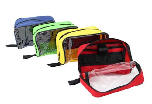 Color Coded First Aid Medical Kit Accessory Pouches - Zippered Bag With Transparent Window - Set of 4 for EMT Trauma Medic Bags