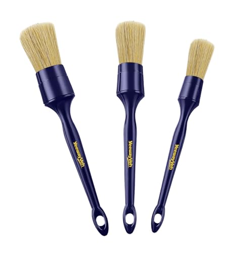 3PCS Car Detailing Brush Set, Boars Hair Bristles Brushes, Indigo
