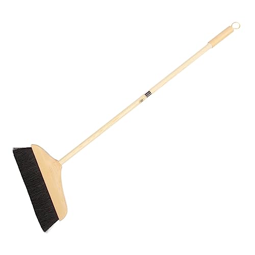Horsehair Bristle Broom with Long Handle, Pine Wood Floor Sweeper