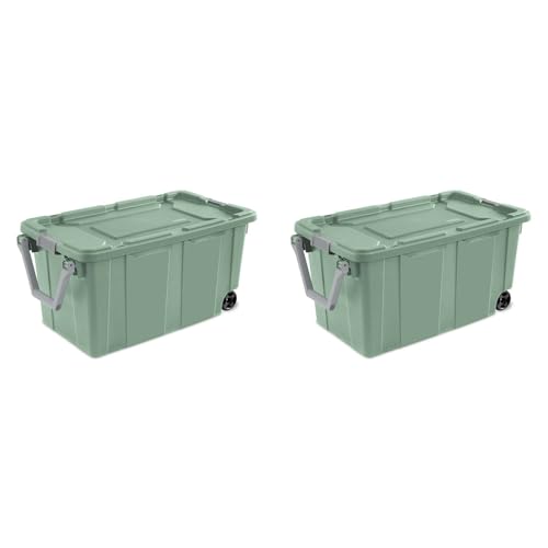 Extra Large Storage Bin, 40 Gallon Wheeled Plastic Storage Container with Handle, Green, Pack of 2 (GREEN) - view 2