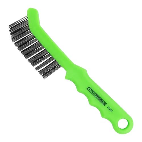 25435 Brake Caliper Steel Wire Brush, Wire Brushes for Cleaning Rust, Angled Slim Design for Tight Areas, Molded Handle Grip