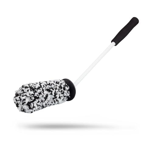 Universal Microfiber Wheel Brush - 45° Angled Reach, Long Handle, Scratch-Free Cleaning, High-Density Soft Microfiber, Safe for Rims, Spokes, Engine Bays & Door Jambs – Car Detailing Tool
