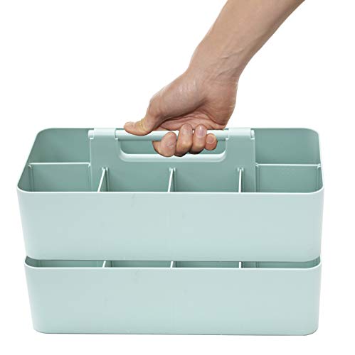2 PACK - Portable DIY 8 Dividers Durable Plastic Tote Basket Bin Tool & Supply Cleaning Caddy with Handle Made In USA (Mint)