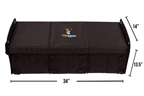 Convertible Large 3 Compartment SUV Trunk Organizer | Truck Bed Organizer with Cover for Trucks, Cars, SUVs and Groceries. PATENTED (4-in-1 with Cover, Black) - view 4