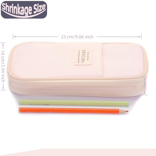 Large Capacity Canvas Pencil Case Organizer Holder Pouch Bag with Zipper Compartments, Pen Cases for Women Girls School Adults (Pink) - view 2