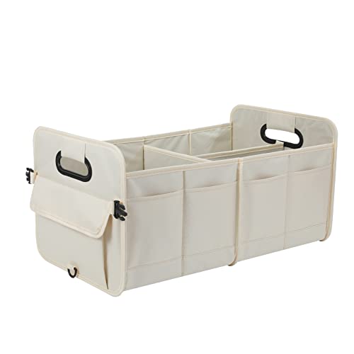 Car Trunk Organizer Car Storage Organizer Collapsible Multi Compartment Car Organizer Adjustable Straps for SUV(Beige)