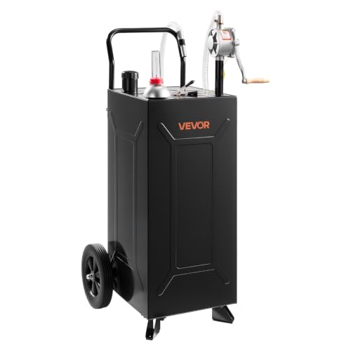 30 Gallon Fuel Gas Caddy, Carbon Steel, Portable Fuel Transfer Storage Tank with Manual Pump & 2 Wheels, Gasoline Diesel Can Container, for Cars, Lawn Mowers, ATVs, Boats, Motorcycles, Black