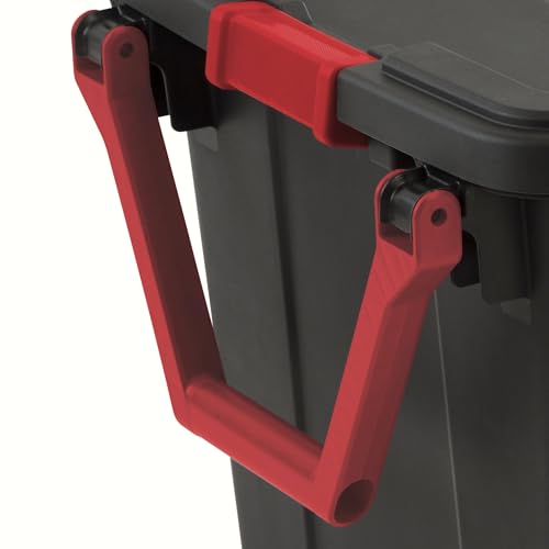 Industrial Storage Tote with Wheels, Black, 40 Gallon, Heavy Duty Plastic Container, Handle and Latches, 36.75x21.38x18 Inch, Set of 2 - view 5