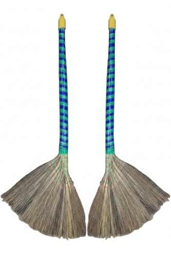 掃把Anti-static Choi Bong Co Vietnam Hand Made Straw Soft Broom Colored Handle 12" Head Width, 40" Overall Length 2-PC