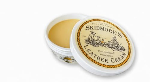 Skidmore’s Leather Cream: All-Natural, Non-Toxic Leather Conditioner - Made in USA Since 1984. Water Repellent Formula Restores Leather Couches, Car Seats, Boots, Shoes, Purses, Bags, and Tack. 6 Oz