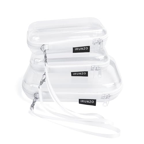 3 PCS Clear Hard Shell Zipper Case With Handle Strap，Clear Plastic Waterproof Cosmetic Makeup Bags Toiletry Pouches for Travel With Double Zipper，Kid's Toy Storage Organizer Bins Box