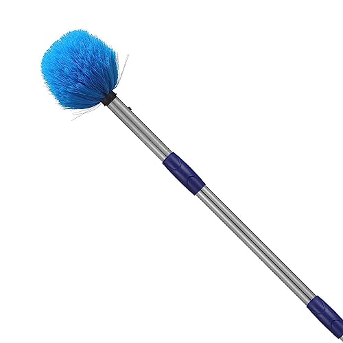 Cobweb Duster with Pole, 4ft Stainless Steel Pole Cobweb Brush with Medium-Stiff Bristles for Walls Beams Shelves Iight Fixtures and Window Screens