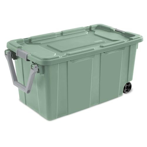 Extra Large Storage Bin, 40 Gallon Wheeled Plastic Storage Container with Handle, Green, Pack of 2 (GREEN) - view 3