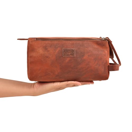 Genuine Leather Toiletry Travel Bag For Men & Women, Red - view 3