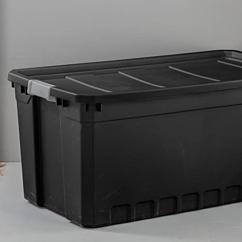 50-Gallon Large Stackable Rugged Industrial Storage Tote Container with Gray Latching Clip Lid for Garage, Attic, Worksite, or Camping - view 6