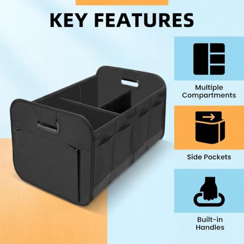 Door Panels for Car, Large Collapsible Car Trunk Storage Organizer with Multiple Sections, Pockets and Handles, SUV Cargo Organizer for Groceries, Tools, Camping, 22.7 x 14.5 x 12.5 in - view 4