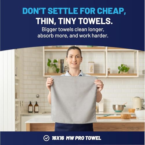 MW PRO Premium Microfiber Cleaning Cloths (12 Pack, 12x12, Grey) - Streak Free Stainless Steel & Glass Towels - Ultra Soft Cleaning Cloths for Screens, Granite & Modern Home - Washable & Reusable - view 3