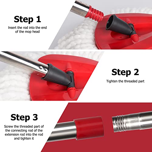 Spin Mop Replacement Handle - 4-Section 30" to 58" Mop Handle Replacement Stick Compatible with O-Ceda Spin Mop, EasyWring Mop Handle for Floor Cleaning(Mop Head&Base not Include) (Red) - view 6