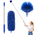 Cobweb Duster with Extension Pole, Spider Web Brush, 100" Microfiber Feather Duster, Washable Cleaning Kit for Ceiling Fan, Furniture, Home, Blue