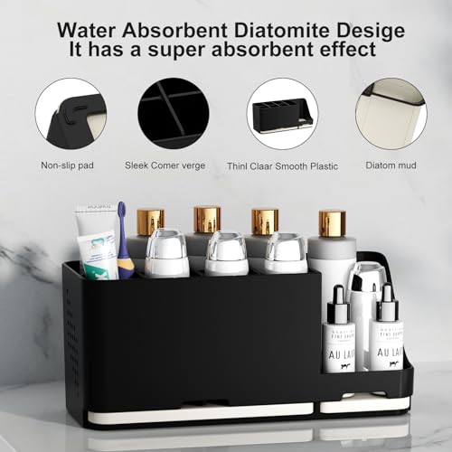Large Electric Toothbrush Holder - 8 Slots with Quick-Dry Diatomite Base, Fits Sonicare & All Major Brands, Bathroom Countertop Organizer (Black) - view 3
