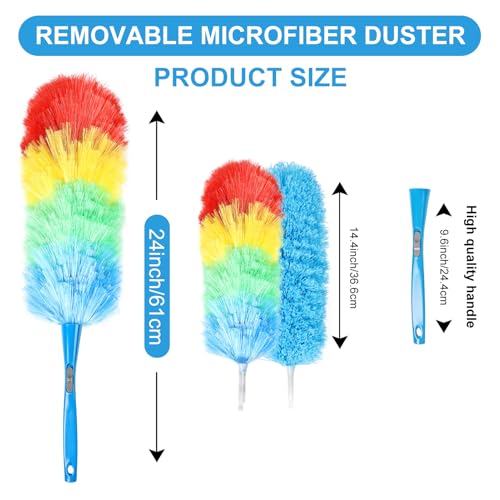 Rainbow Static Duster 24inch Reusable Microfiber Electrostatic Dusters with 2 Beandable and Washable Duster Head for Cleaning Home, Office, Car - view 2