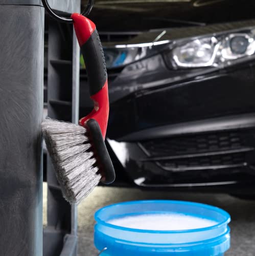 Car Wash Brush, Wheel and Fender Brush, Short Handle Tire Cleaner for Car Detailing, 10 Inch, Red/Black - view 5