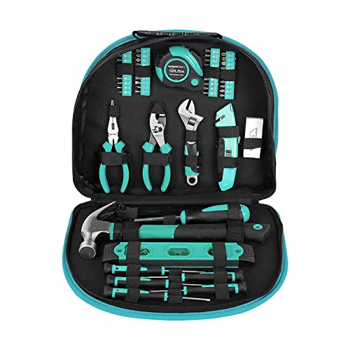 104-Piece Home Repair Household Tool Set with Easy Carrying Round Pouch, Portable Hand Tool Kit, Turquoise, 14.4 x 11.4 x 3 inches - view 4