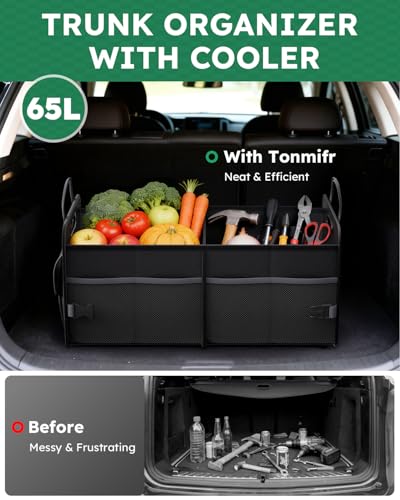 2-Compartment Trunk Organizer & Multi-Compartment Storage Box 600D Waterproof Oxford, with Reflective Strips and 8 Side Mesh Pockets for SUV, Sedan, Minivan- Heavy-Duty Car Organiser(65L) - view 2