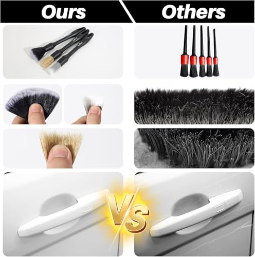 3PCS Car Detailing Brush Set - Interior or Exterior Car Cleaning Brush, [Durable Bristles] Ultra Soft Boars Hair Car Detailing Brushes, Auto Detail Brushes for Air Vent, Leather Seat, Wheels, Emblems - view 7