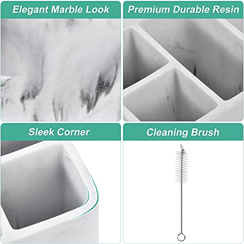 Bathroom Organizer Countertop Sink, Toothbrush Holder Counter, White Resin - view 3