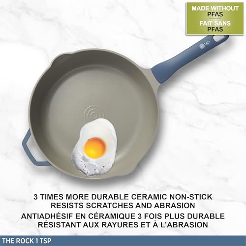The Rock 1tsp All-in-One 11" (28cm) Deep Ceramic Fry Pan with Lid and Steam Basket, Cast Aluminum Base, PFAS-Free, Induction Ready, Easy to Clean, Blue - view 2