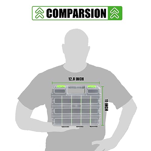 Tool Box with Transparent Lid, Double Side 34-Compartments Organizer Box with Removable Dividers for Hardware, Screws, Bolts, Nails, Beads, Jewelry and Fishing Accessories, Green, 2 Packs - view 5