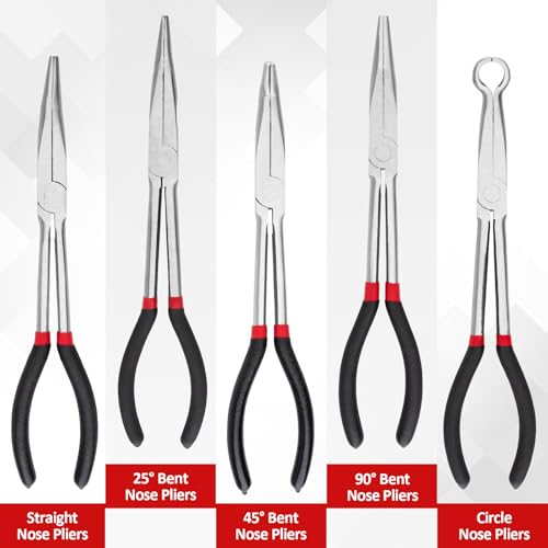 5Pcs Bent Nose Pliers 11 Inch Extra Long Needle Nose Pliers Set - view 2