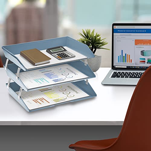 Facility 3 Tier Letter Tray, Side Load, Letter Size/A4, Desktop File Organizer, Plastic (Solid Blue Color) - view 3