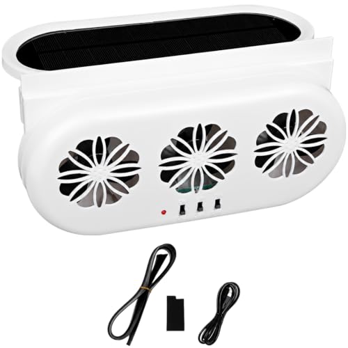 Car Window Exhaust Fan, 3-Head Solar Powered Auto Air Vent, USB and Solar Dual Power Ventilation System, Triple Outlet Cooling Fan for Vehicle Interior Air Circulation and Odor Removal