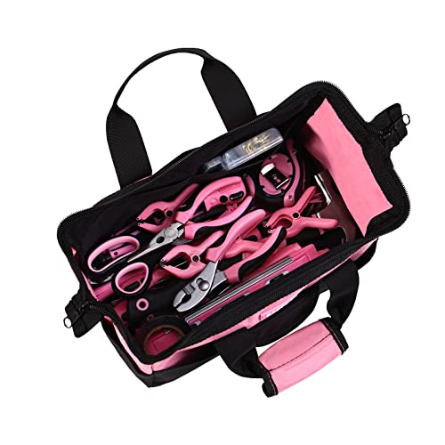 Pink Tool Bag for Women With 13-Inch Wide Mouth Double Zippers,Tool Bag With 8 Pockets Outside and 2 Pockets Inside(PINK) - view 6
