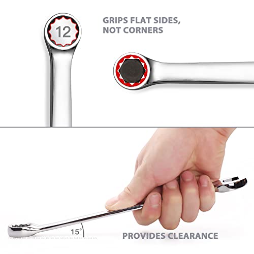 Max Torque 15-Piece Premium Combination Wrench Set, Complete SAE Inch Sizes from 1/4” to 1” with Rack Organizer | Cr-V Steel, Mirror Chrome Finish, Long Pattern, V-Groove Open End and 12-Point Box End - view 7